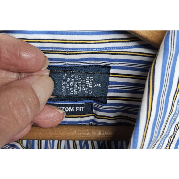 Men's XXL 2X Vintage RALPH LAUREN Custom Blue Pinstripe Button Down Dress Shirt - Picture 3 of 5